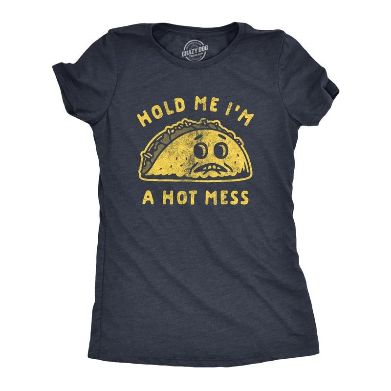 Womens Hold Me I'm A Hot Mess T Shirt Funny Taco Tuesday Graphic Tee Funny Womens T Shirts Cute Slimming Top Comfortable...