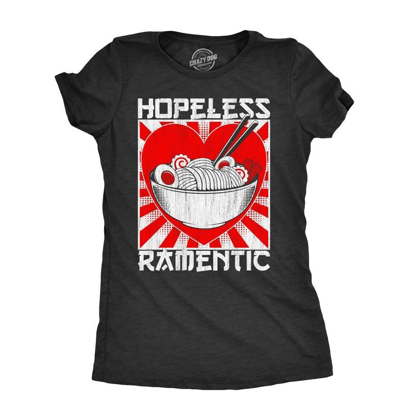 Womens Hopeless Ramentic T Shirt Funny Ramen Noodle Takeout Lovers Tee for Ladies Funny Womens T Shirts Cute Slimming Top...