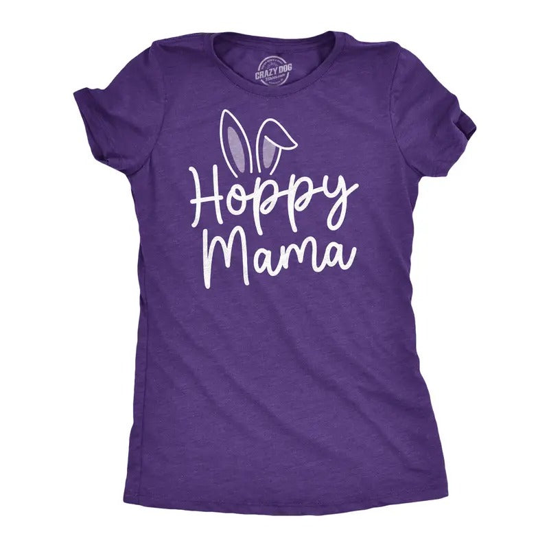 Womens Hoppy Momma T Shirt Cute Easter Sunday Cute Bunny Ears Tee For Mom Funny Womens T Shirts Cute Slimming Top...