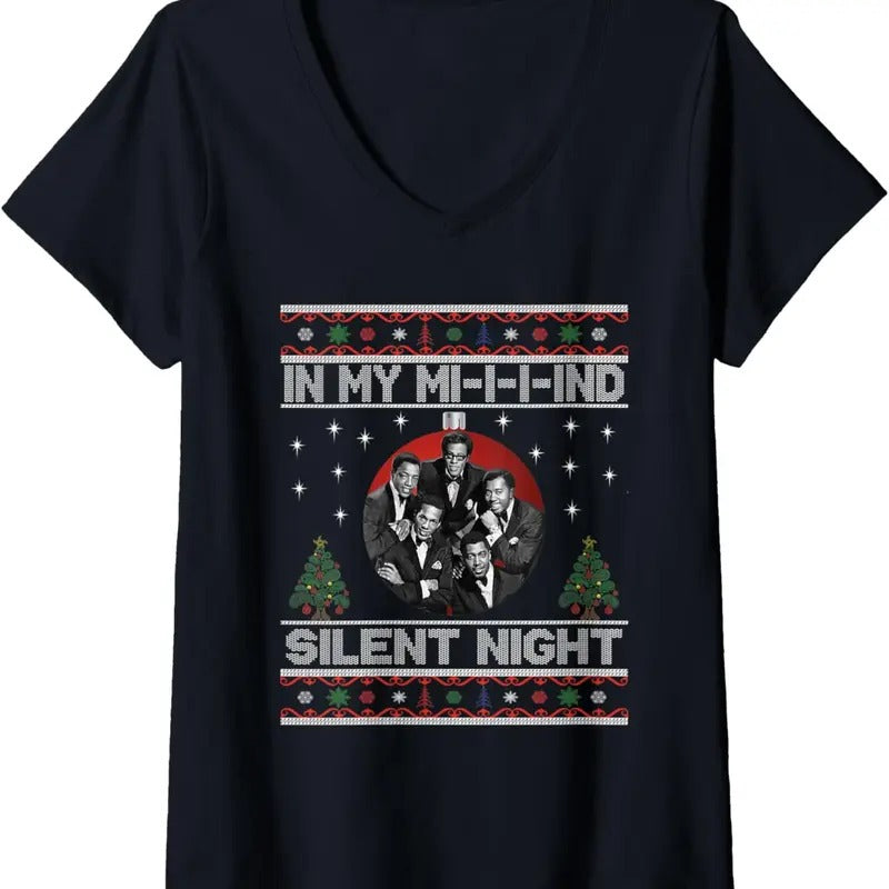 Womens In My Mind Silent Night Ugly Christmas Xmas Sweater Top V-Neck T-Shirt Hoodie, Sweatshirt | UrbanDripWear.com