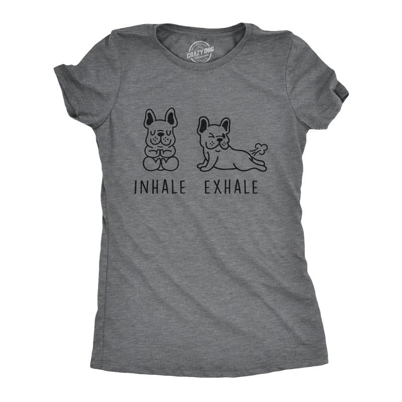 Womens Inhale Exhale French Bulldog T Shirt Funny Farting Yoga Puppy Lover Dog Tee Funny Womens T Shirts Cute Slimming...