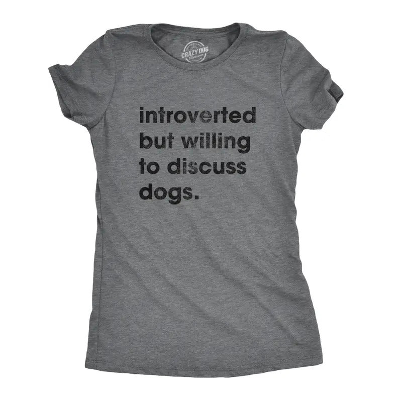 Womens Introverted But Willing To Discuss Dogs T Shirt Sarcastic Puppy Lover Tee Funny Womens T Shirts Cute Slimming Top...