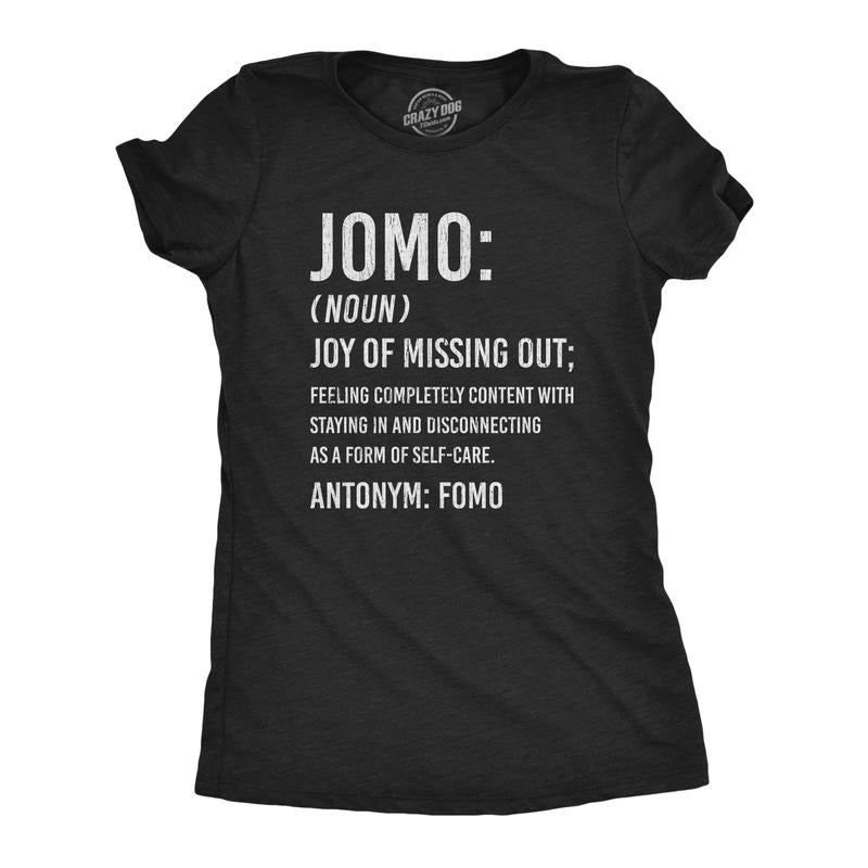 Womens JOMO Joy Of Missing Out T Shirt Funny Sarcastic Introvert Graphic Novelty Tee Funny Womens T Shirts Cute Slimming...