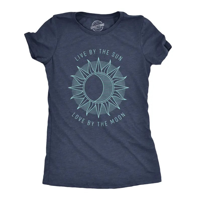Womens Live By The Sun Love By The Moon Cool Beach Tee Vacation T Shirt Funny Womens T Shirts Cute Slimming Top...