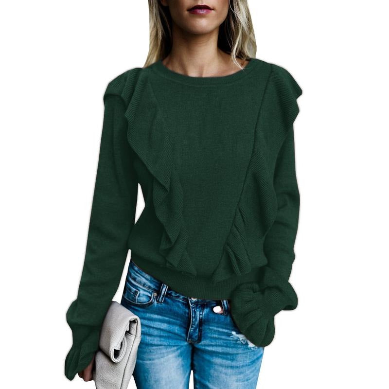Womens Long Sleeve Shirt Winter Warm Ruffle Crewneck Cute Pullover Blouse Tops Hoodie, Sweatshirt | UrbanDripWear.com