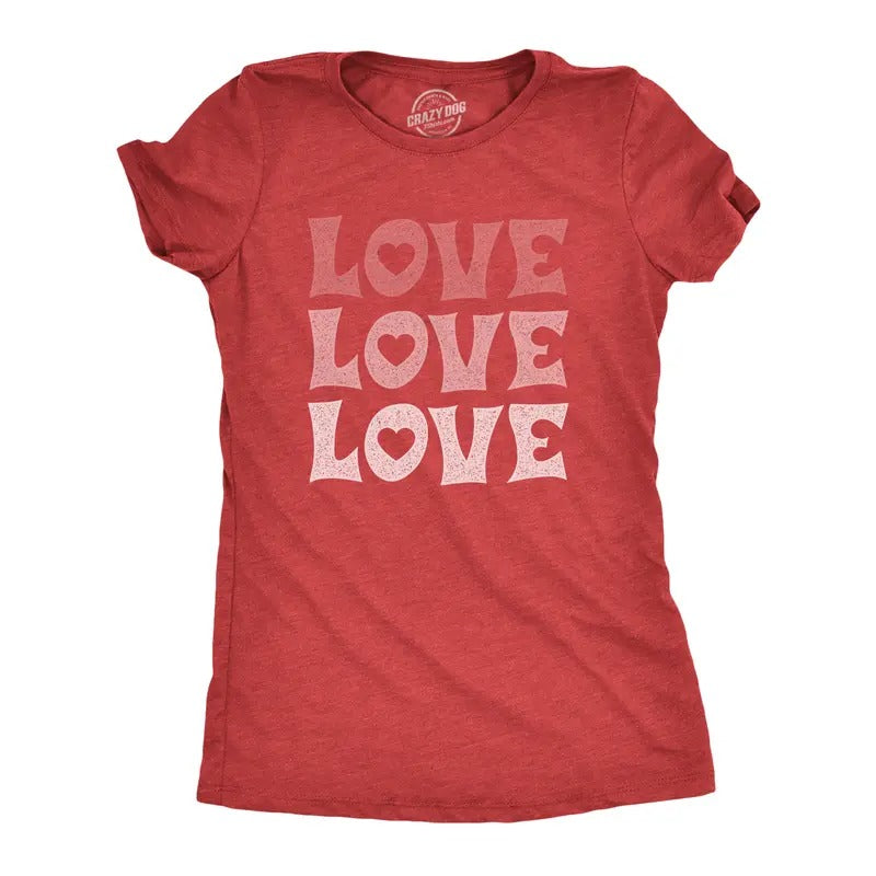 Womens Love Love Love T Shirt Cute Hearts Valentines Day Graphic Novelty Tee for Ladies Funny Womens T Shirts Cute...