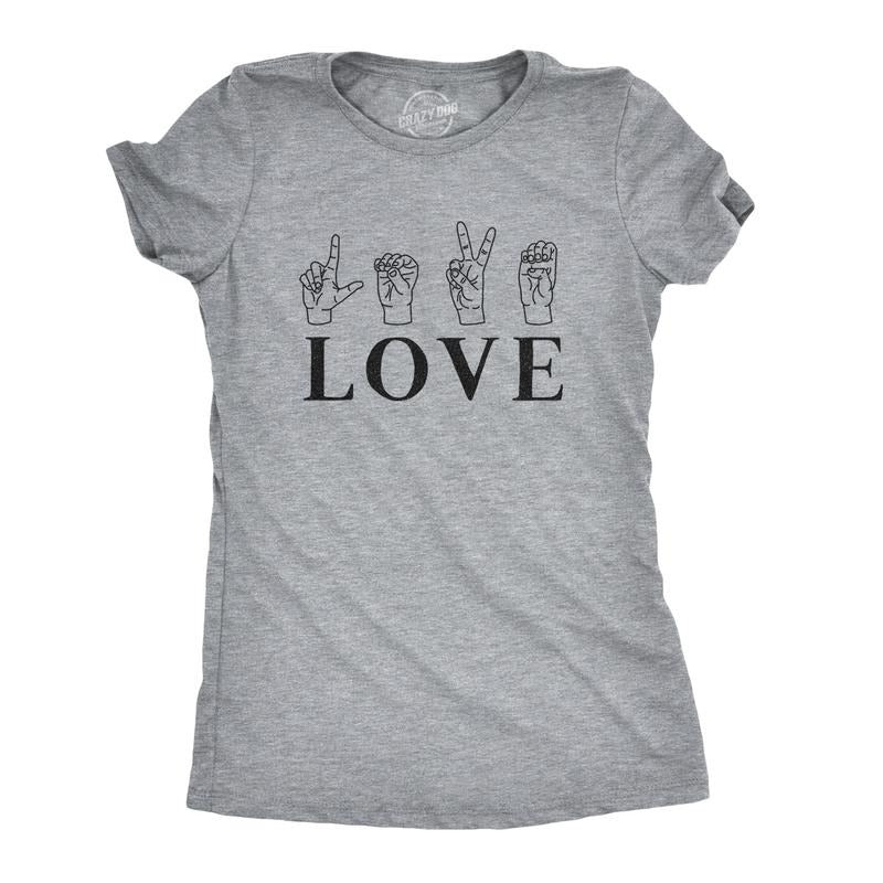 Womens Love Sign Language T Shirt Cute ASL Relationship Tee Funny Womens T Shirts Cute Slimming Top Comfortable Soft...