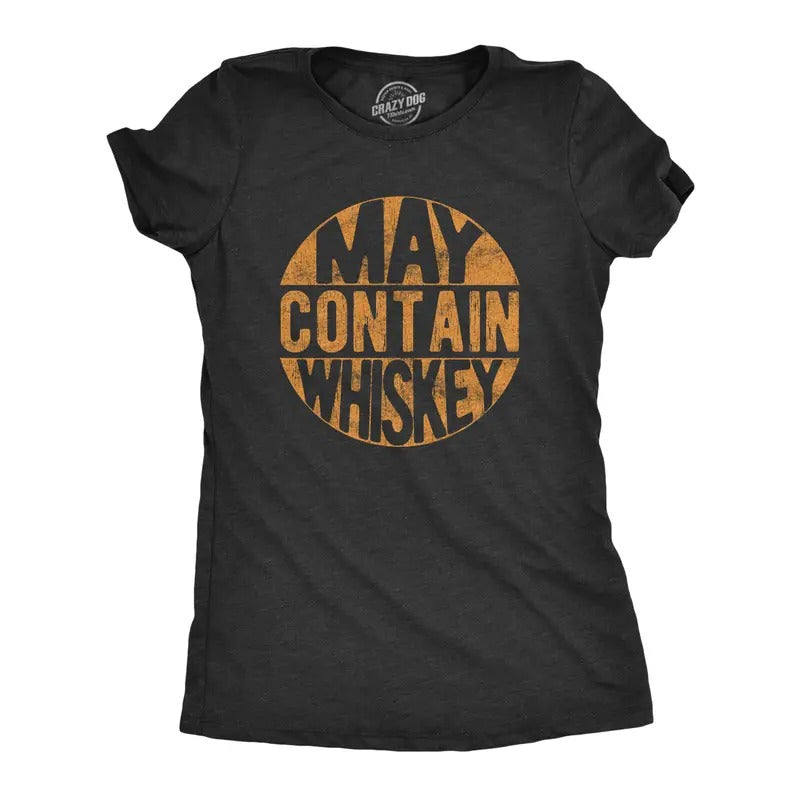 Womens May Contain Whiskey T Shirt Funny Liquor Drinking Party Graphic Tee Funny Womens T Shirts Cute Slimming Top...