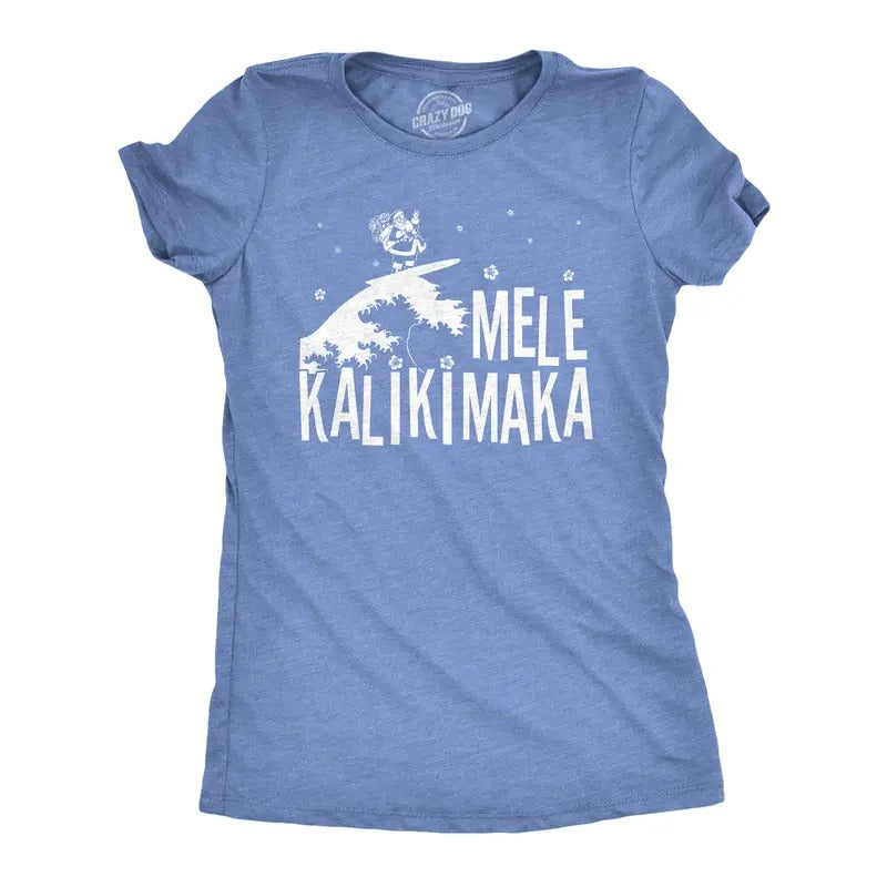 Womens Mele Kalikimaka T Shirt Funny Surfing Hawaiian Christmas Santa Tee Funny Womens T Shirts Cute Slimming Top...