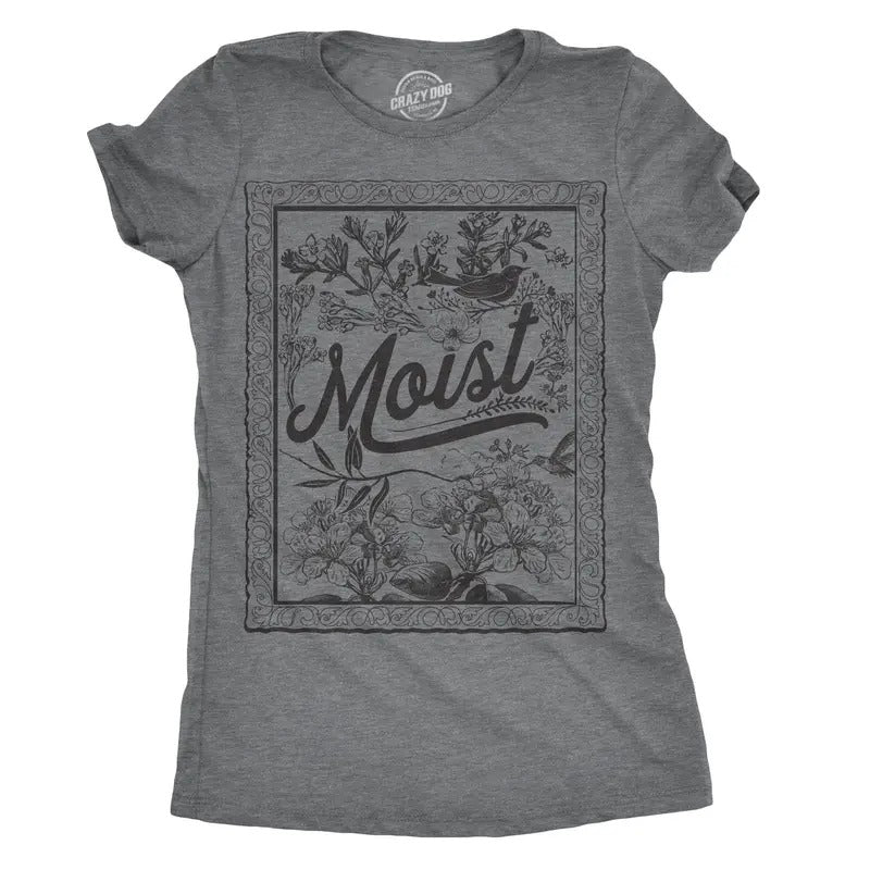 Womens Moist Floral Print T Shirt Funny Gross Word Tee Funny Womens T Shirts Cute Slimming Top Comfortable Soft...