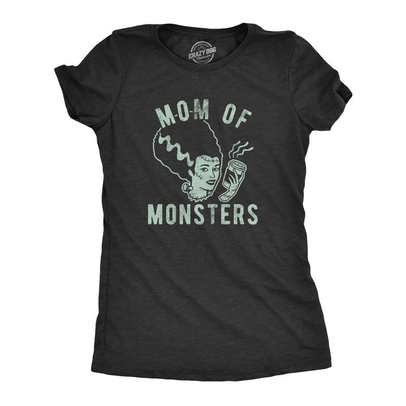 Womens Mom Of Monsters T Shirt Funny Halloween Coffee Parenting Novelty Graphic Tee Funny Womens T Shirts Cute Slimming...