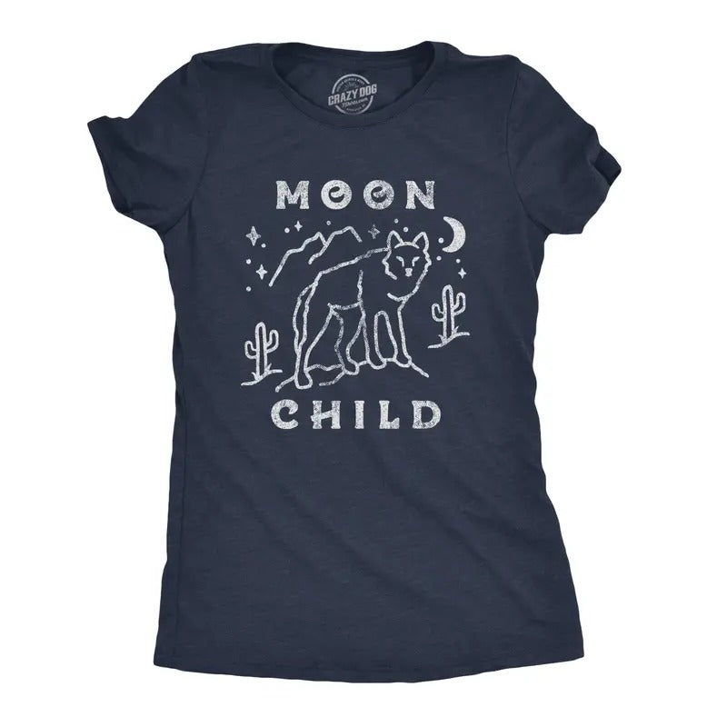 Womens Moon Child T Shirt Funny Desert Wolf Coyote Novelty Graphic Tee Funny Womens T Shirts Cute Slimming Top...