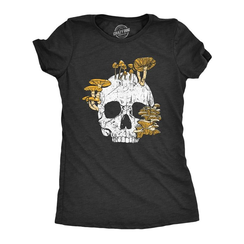 Womens Mushroom Skull T Shirt Fuuny Cool Dead Decaying Skeleton Shrooms Tee For Ladies Funny Womens T Shirts Cute...