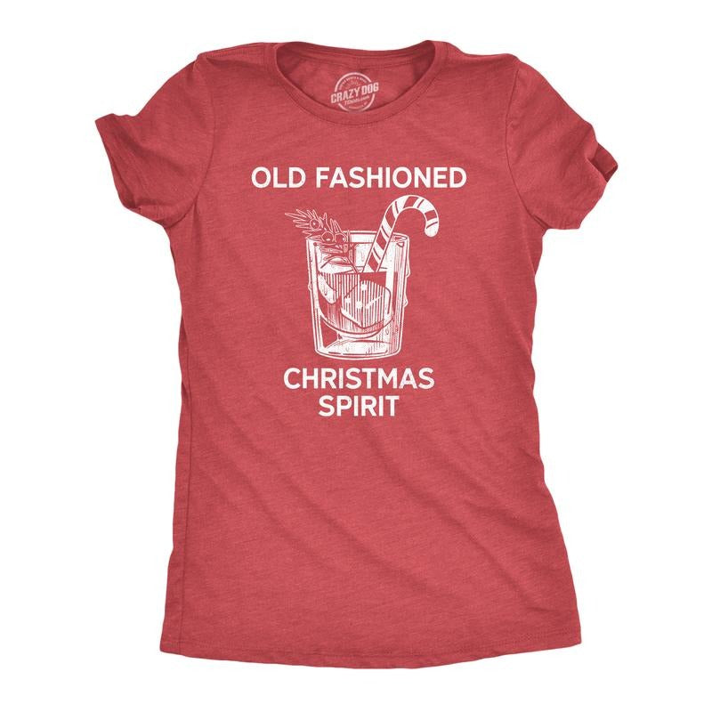 Womens Old Fashioned Christmas Spirit Tee Funny Xmas Mixed Drink Lovers Tee For Ladies Funny Womens T Shirts Cute...