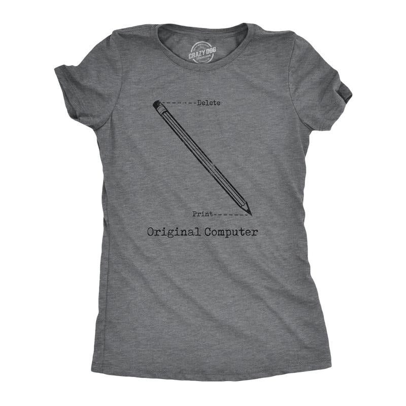 Womens Original Computer T Shirt Funny Pencil Eraser Analog Joke Tee For Ladies Funny Womens T Shirts Cute Slimming Top...