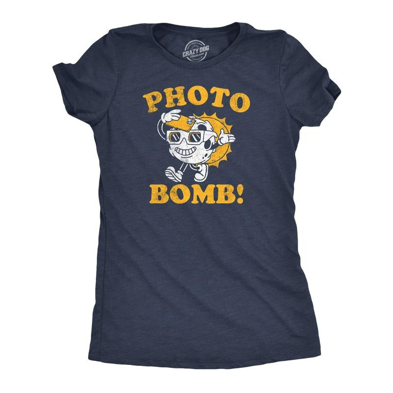 Womens Photo Bomb Funny T Shirts Sarcastic Solar Eclipse Tee For Ladies Hoodie, Sweatshirt | UrbanDripWear.com