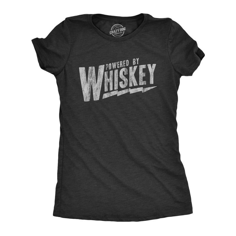 Womens Powered By Whiskey T Shirt Funny Sarcastic Drinking Vintage Retro Graphic Tee Funny Womens T Shirts Cute Slimming...