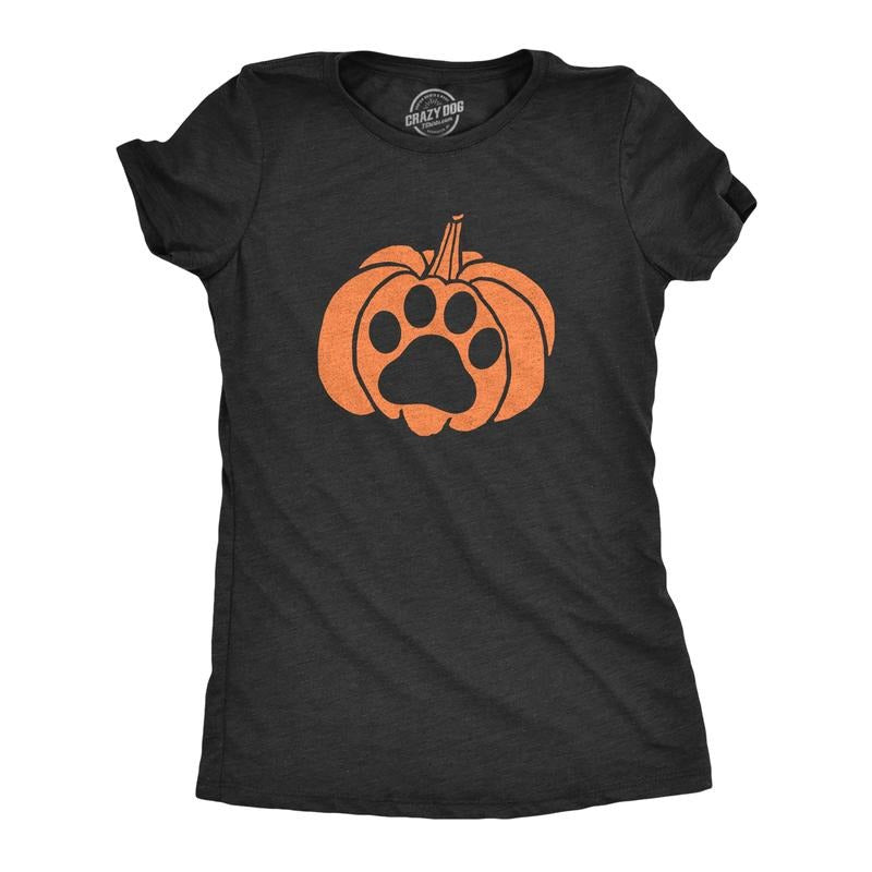 Womens Pumpkin Paw T Shirt Funny Halloween Jack-O-Lantern Pet Puppy Animal Lover Novelty Tee Funny Womens T Shirts Cute...