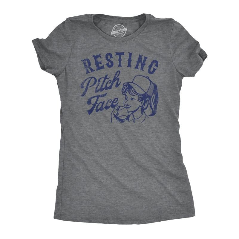 Womens Resting Pitch Face Funny T Shirt Sarcastic Baseball Graphic Tee for Ladies Funny Womens T Shirts Cute Slimming Top...