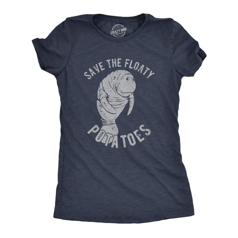 Womens Save The Floaty Potatoes T Shirt Funny Manatee Conservation Tee Funny Womens T Shirts Cute Slimming Top...