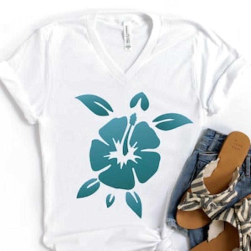 Womens Sea Turtle VNeck TShirt, Hibiscus V Neck Shirt for Women, V Neck Beach T Shirt, Summer Shirt, Hawaii T Shirt, V...