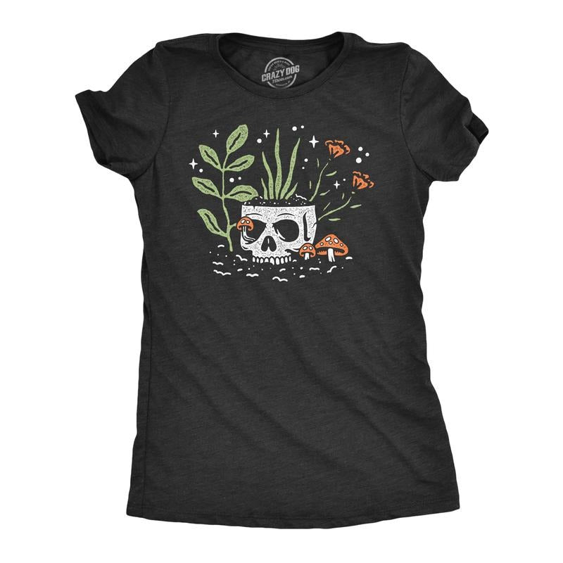 Womens Skull Flowers T Shirt Funny Spooky House Plant Horticulture Lovers Tee For Ladies Funny Womens T Shirts Cute...