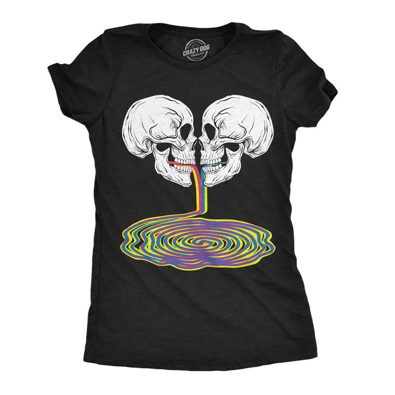 Womens Skull Rainbow Puddle Funny T Shirts Cool Graphic Tee For Ladies Funny Womens T Shirts Cute Slimming Top...