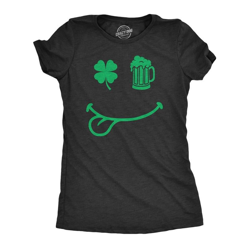 Womens St Pat Smile T Shirt Funny Saint Pattys Day Parade Smiling Face Tee for Ladies Funny Womens T Shirts Cute Slimming...
