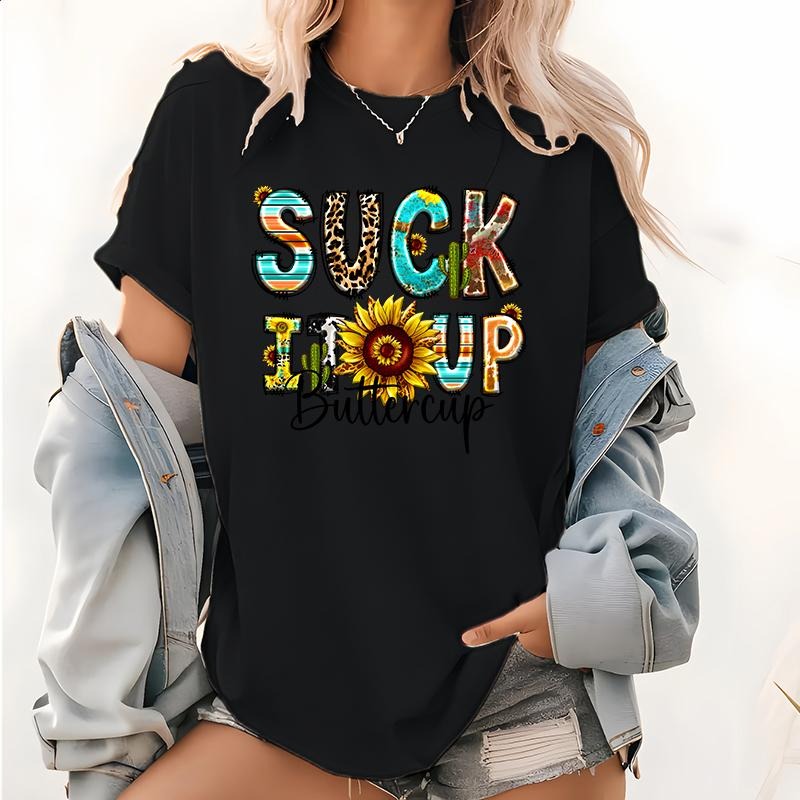 Womens Suck It Up Buttercup Print Tops, Funny Sublimation T Shirts, Sarcastic Floral Designs Tee, Apparel Gifts Hoodie,...