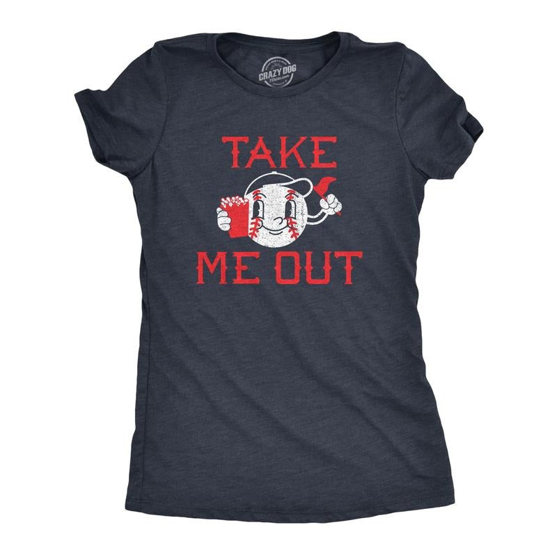 Womens Take Me Out T Shirt Funny Sarcastic Baseball Game Popcorn Graphic Tee For Ladies Funny Womens T Shirts Cute...