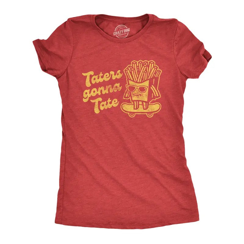 Womens Taters Gonna Tate T Shirt Funny French Fries Skateboarding Graphic Tee Funny Womens T Shirts Cute Slimming Top...