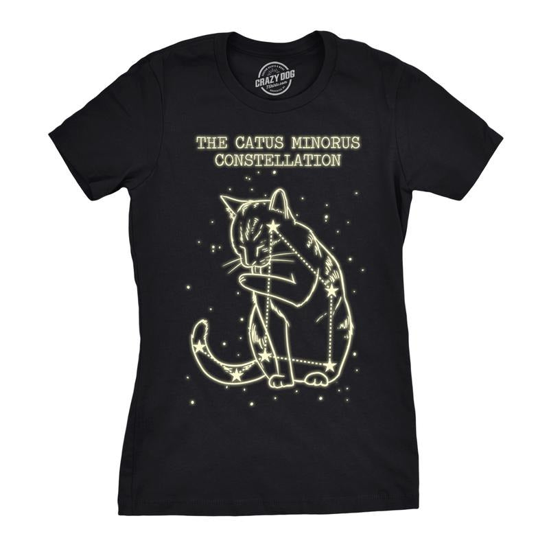 Womens The Catus Minorus Constellation Glow In The Dark T Shirt Funny Cats Tee Funny Womens T Shirts Cute Slimming Top...