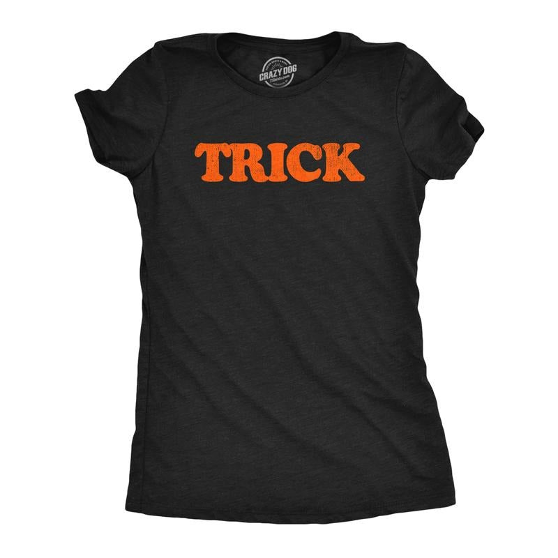 Womens Trick and Treat T Shirts Funny Halloween Trick Or Treat Mischief Tees For Ladies Funny Womens T Shirts Cute Slimming Top Comfortable Soft Womenswear Halloween Tops for Women Women's Novelty Black -