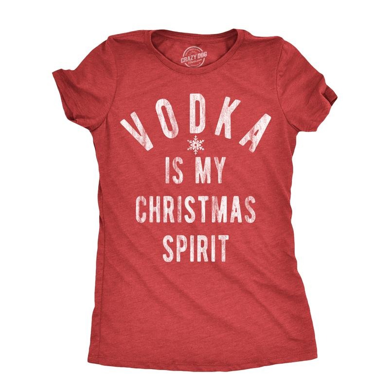 Womens Vodka Is My Christmas Spirit T Shirt Funny Xmas Holiday Booze Drinking Lovers Tee for Ladies Funny Womens T Shirts...