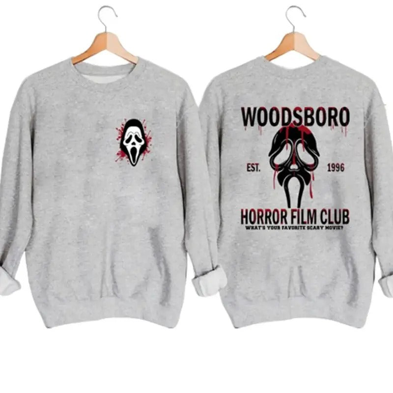 Woodsboro Horror Film Club Halloween Sweatshirt Hoodie Tshirt, Halloween Gifts | UrbanDripWear.com