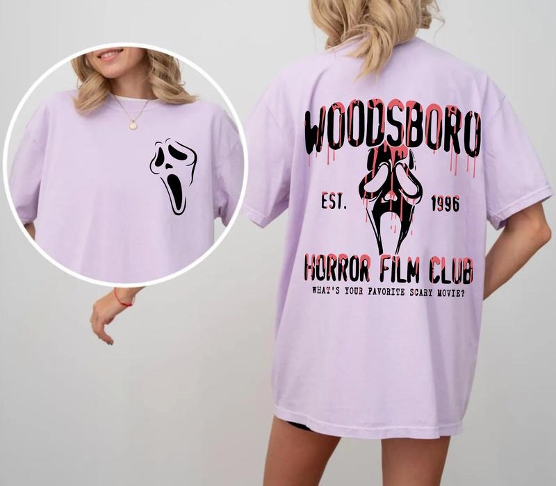 Woodsboro Horror Film Club T-Shirt, Ghostface Scream Sweatshirt, Scary Movie Tee Shirt Hoodie | UrbanDripWear.com