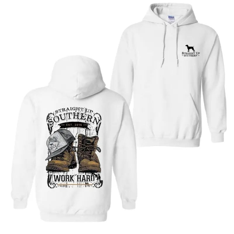 Work Hard - Vintage Work Boots and WORK HARD Pocket T-Shirt, Hoodie Trendy Shirt Sweatshirt | UrbanDripWear.com