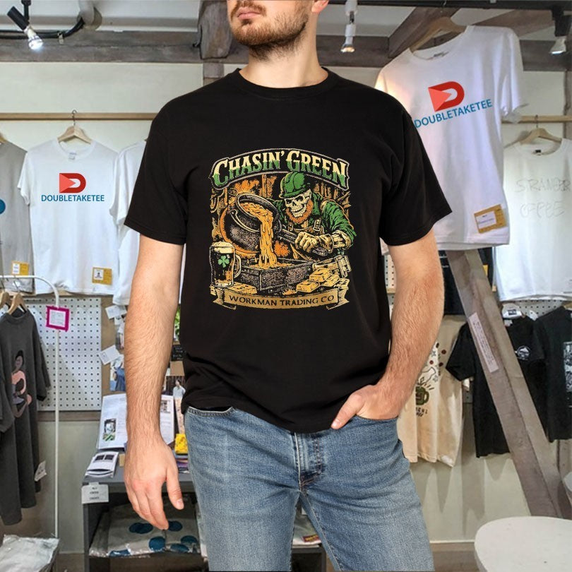 Workman Chasin’ Green St Patrick’s Day Beer Skeleton Shirts
