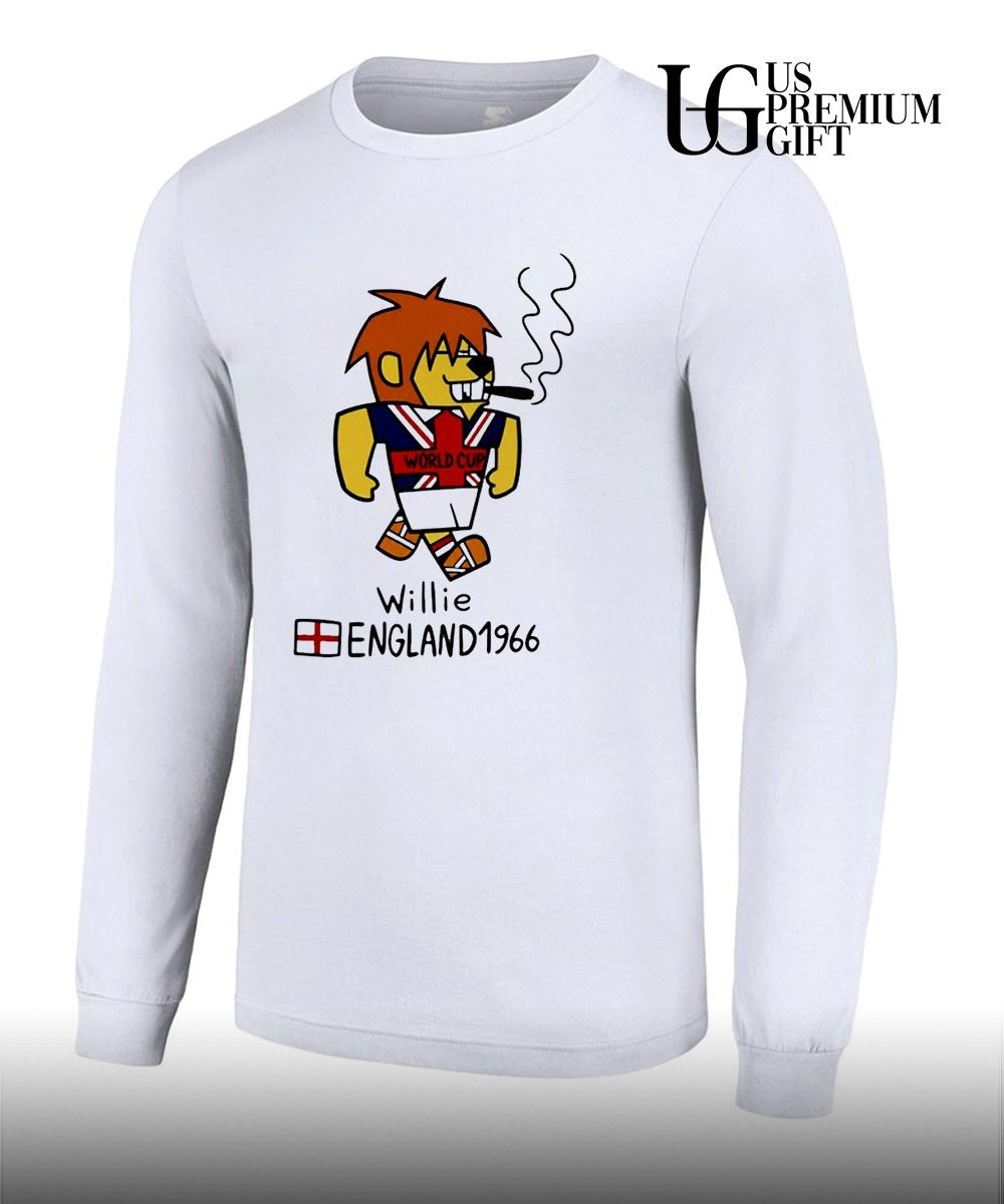 World Cup Willie England 1966 mascot cartoon smoking Cigar Soccer Tournament shirt