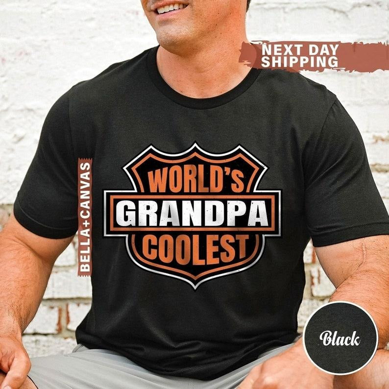 World's Coolest Grandpa Shirt New Grandpa Announcement Tee Motorcycle Grandpa Gift Funny Father's Day & Christmas Gift...