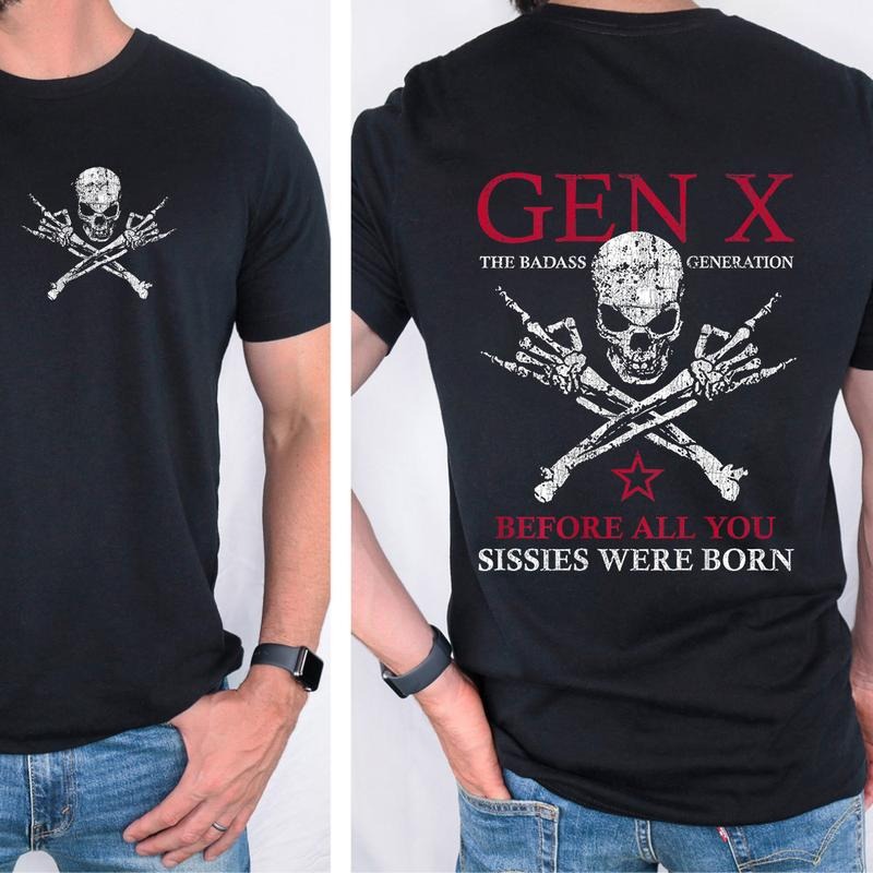 X Generation Before All You Sissie Were Born Skull Rock Hand 2 Side Tee Pure Cotton Casual Street Style Crew Neck Short...