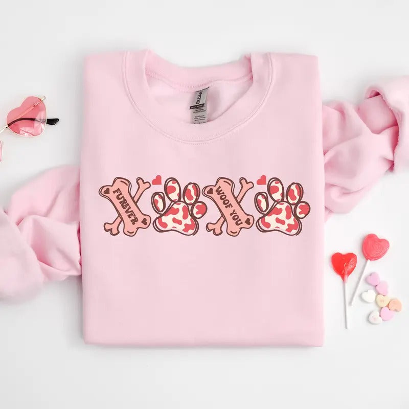 XOXO Paw sweatshirt, Dog Valentine day sweatshirt gift, Valentine's Day Gift, Valentine Shirt Women, Gift Tee Dog Owner,...