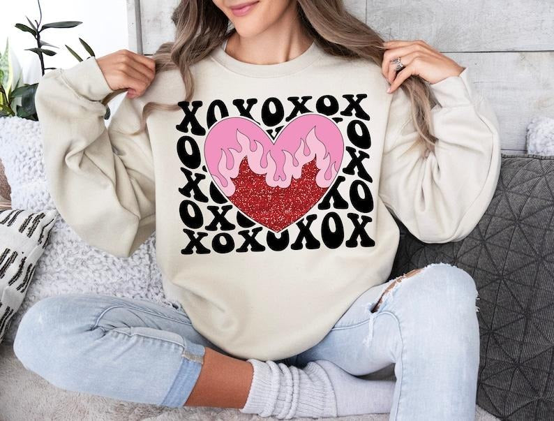XOXO Retro Valentine Love Sweatshirt Groovy Valentine Heart , Valentines Day T-Shirts, Hoodie | UrbanDripWear.com