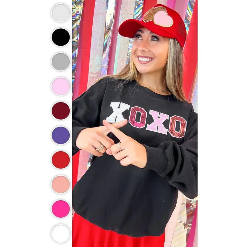 XOXO Sequin Valentine Graphic Sweatshirt T-Shirts, Hoodie | UrbanDripWear.com