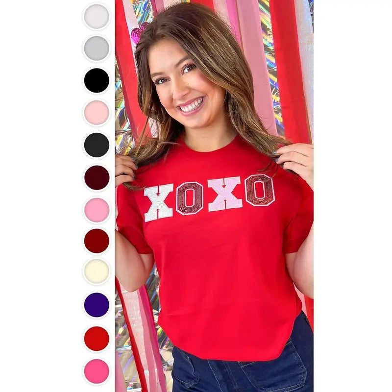 XOXO Sequin Valentine Graphic T-Shirt Hoodie, Sweatshirt | UrbanDripWear.com