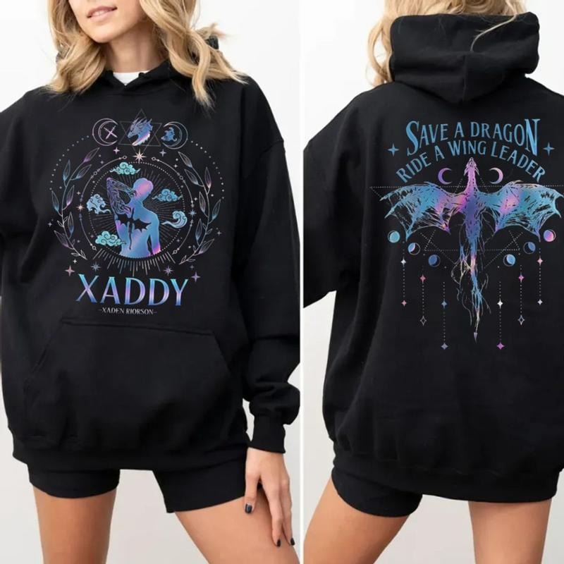 Xaden Riorson Shirt 2 Sides, Trendy Xaddy Sweatshirt, Xaden Fourth Wing Fan Hoodie, Onyx Storm, Dragon Rider 2 Sided...