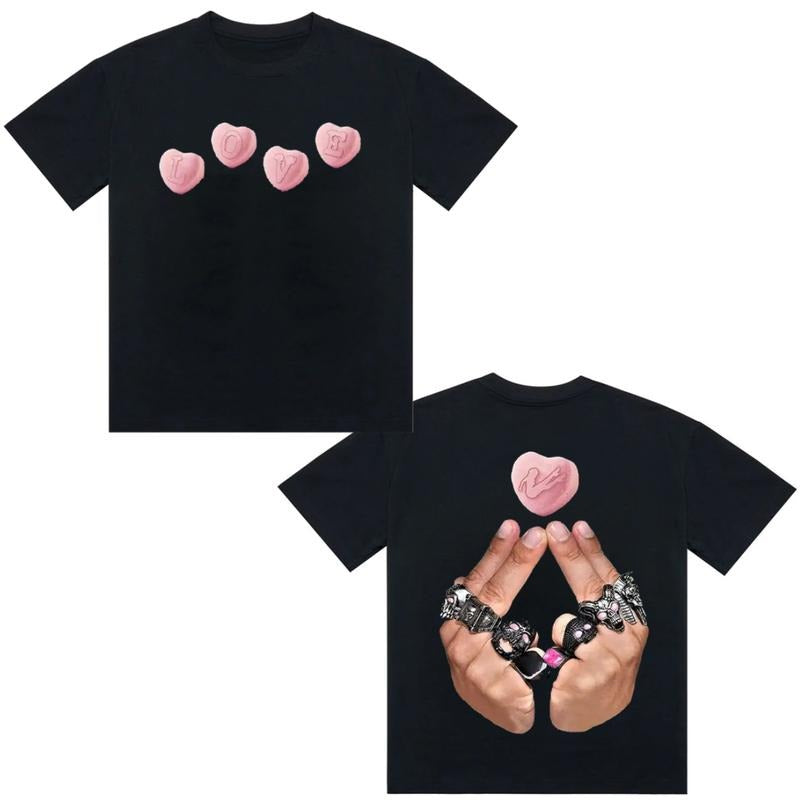 Y2K Hand Sign Love Tshirt Graphic Tee Cotton Unisex Top Streetwear Hoodie, Sweatshirt | UrbanDripWear.com