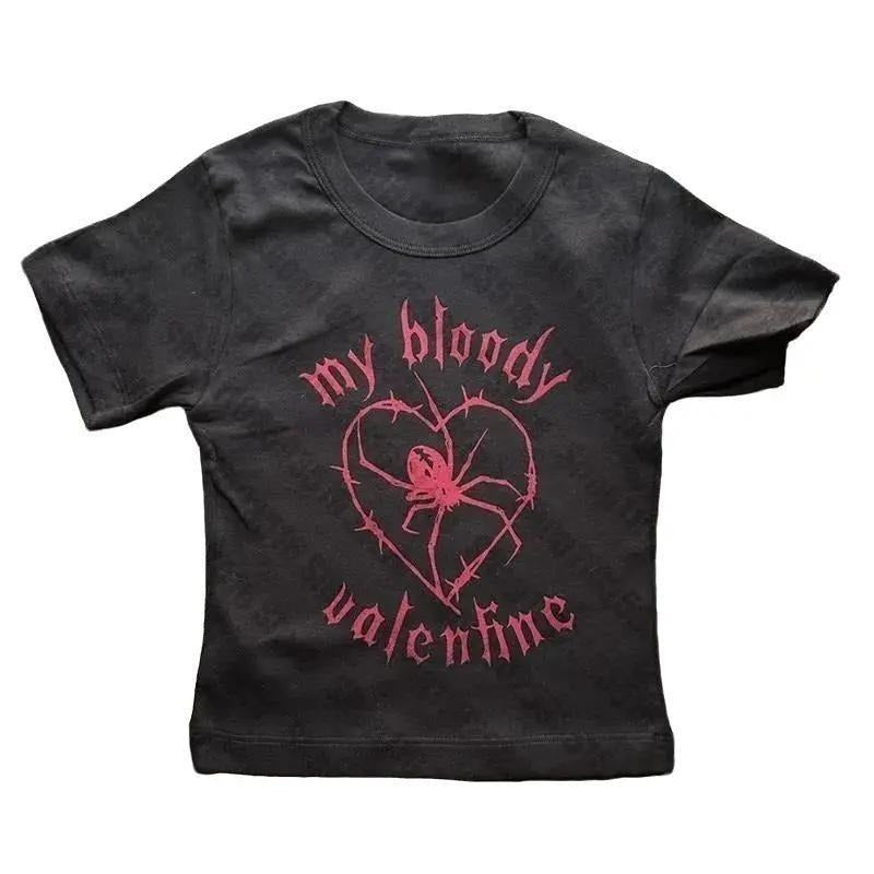 Y2K My Bloody Valentine Baby Tee Graphics Print Kawaii Short Sleeve T-shirts Summer Emo girl Crop Tops Slim 90s tops Streetwear Goth Baby Tee