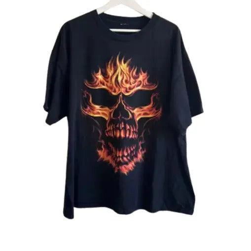 Y2K Thunder Sports Wear inc Flaming skull T-shirt, grunge y2k emo scene tapout goth amity affliction style clothes,...