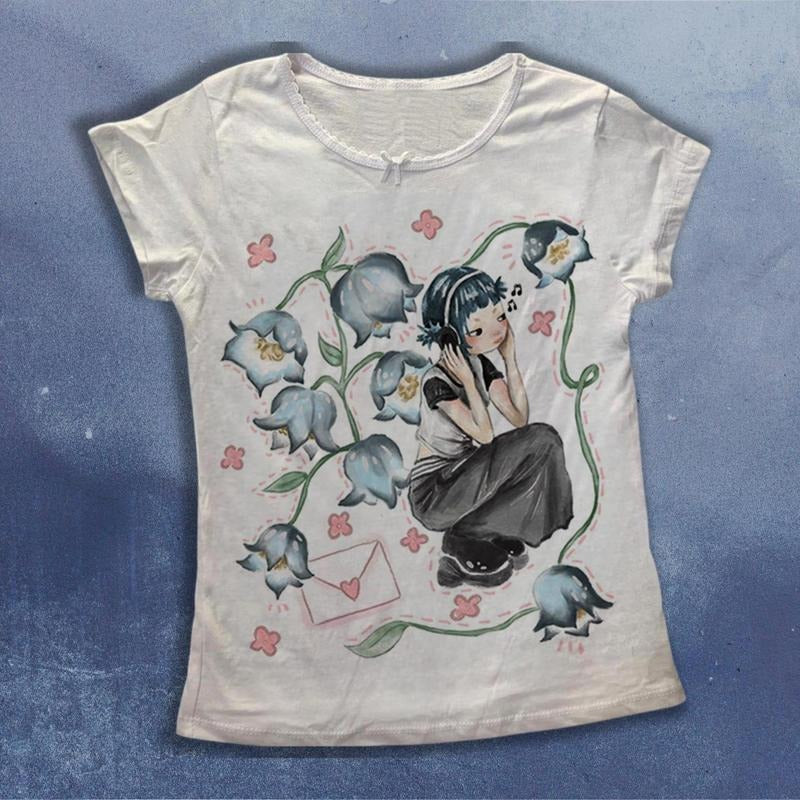 Y2k Gothic Baby Tee, Emo Graphic Shirt, Floral Baby Tee Women Gift for Her Hoodie, Sweatshirt | UrbanDripWear.com